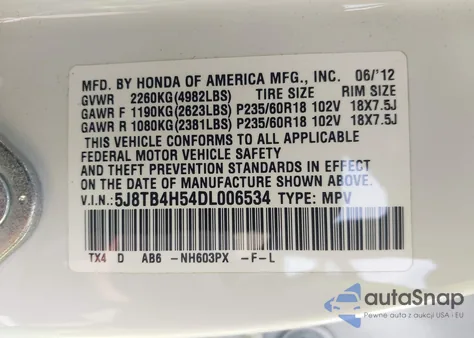 2013 Acura Rdx from USA, damaged, VIN 5J8TB4H54DL006534